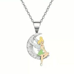 Tinkerbell Disney Moon Cubic Zirconia Studded Pendant Necklace New